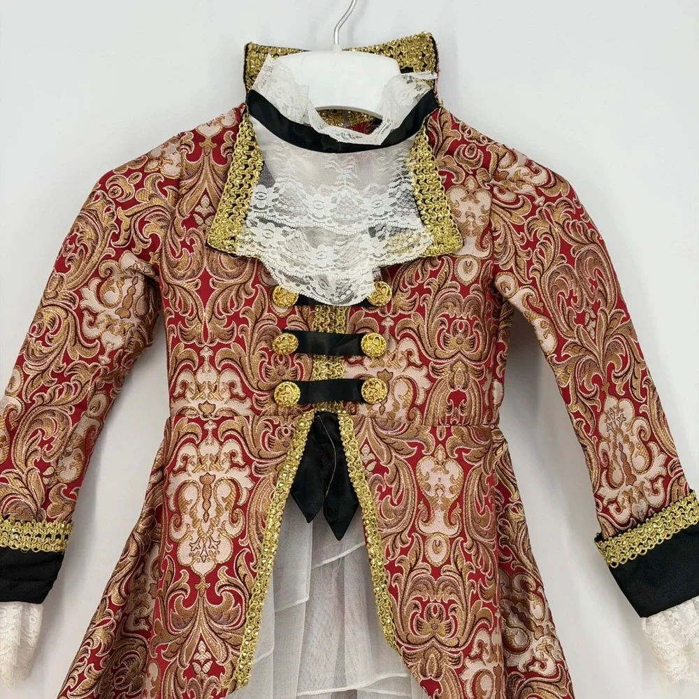 Chasing Fireflies Costume Jacket Boys Size 6 Red Gold Brocade Victorian Prince